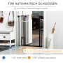 PawHut Türschutzgitter mit Schließautomatik, offen im Flur. Zeigt die automatische Schließfunktion und Katzenklappe.