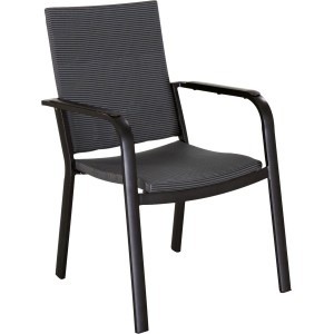 Stapelbarer Gartenstuhl Pacora II mit Textilbespannung in Schwarz und Aluminiumgestell.