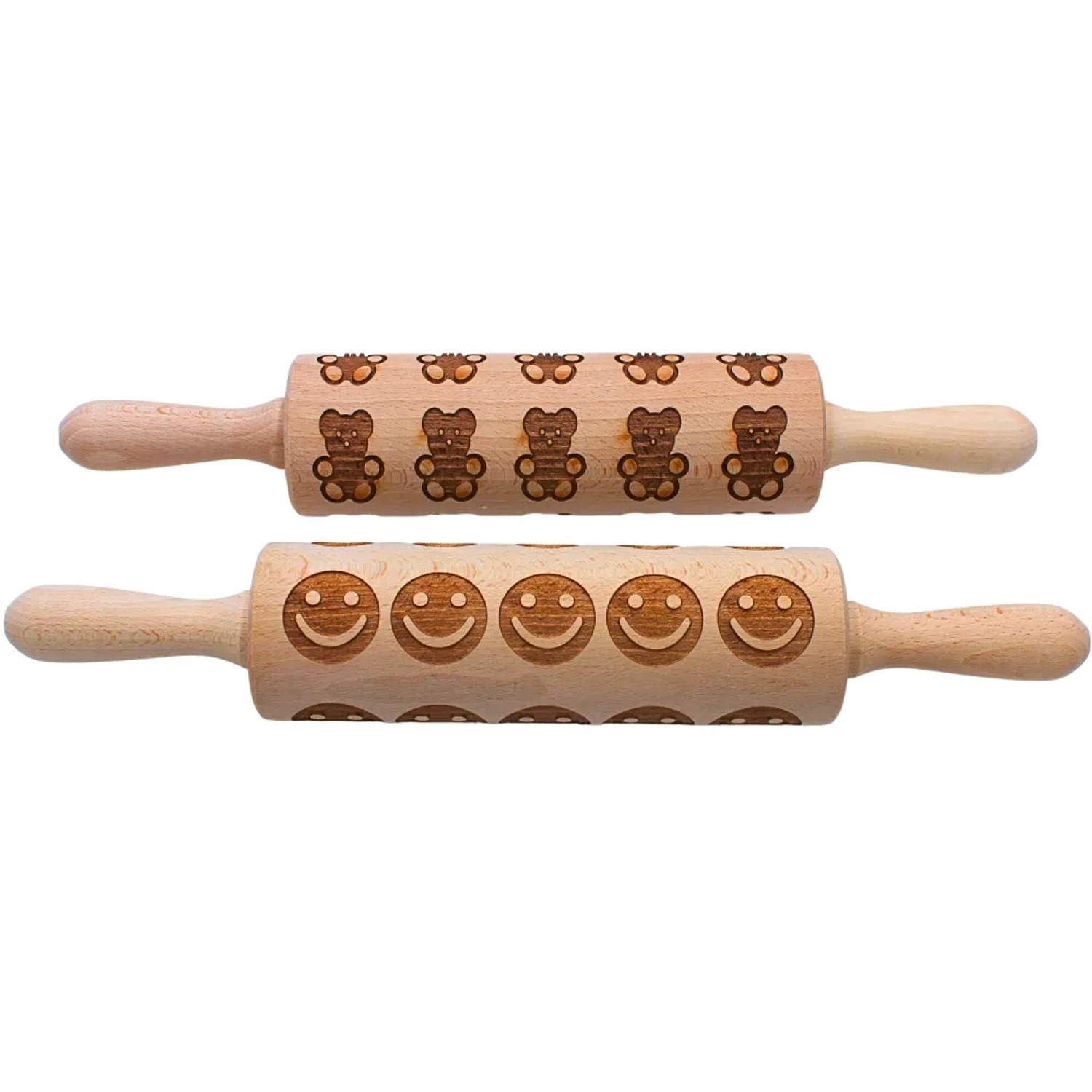 Dekohelden24 2er Set Holz Teigroller Spekulatiuswalze Plätzchenrolle Teigroller für Kekse Nudelhölzer Groß 2 Motiven Made in EU L/B/H 37 x 6 x 6 cm