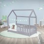 ML-Design Kinderbett 70x140 cm in Hellgrau mit Rausfallschutz und Lattenrost.