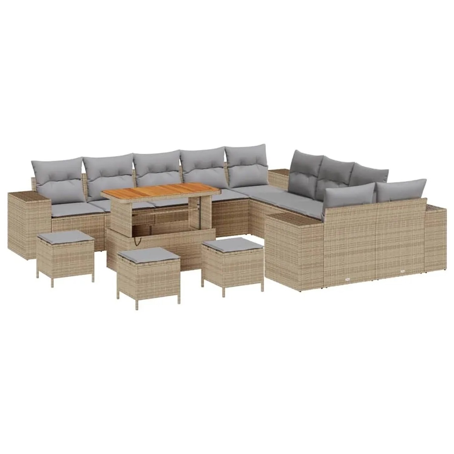 vidaXL Gartensofa-set mit Kissen 14-Tlg Beige und Hellgrau Poly-Rattan 3364 günstig online kaufen