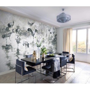 Erismann Fototapete Guido Maria Kretschmer Kraniche Grau im Esszimmer.