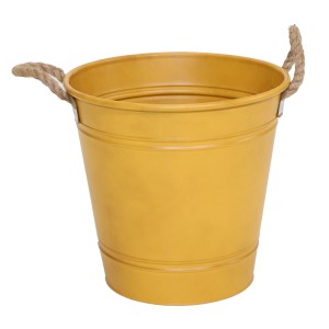 Gelber Zinkeimer Beat Bucket Rope (44x46x46cm) von M Collections als Pflanzkübel oder zur Aufbewahrung.