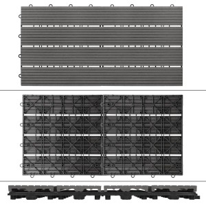 ECD Germany WPC Terrassenfliesen, 24er Set, 60x30 cm, Anthrazit Holzoptik, Stecksystem.