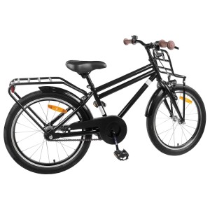 Schwarzes 18 Zoll Kinderfahrrad von vidaXL für Kinder von 5-7 Jahren mit Gepäckträger und Schutzblechen.