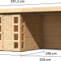 Karibu Holz-Gartenhaus Sölve, naturbelassen, mit Flachdach und Anbau, Maße: 298x242cm.