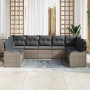 Graues 9-teiliges vidaXL Garten-Sofa-Set aus Poly Rattan mit Kissen.