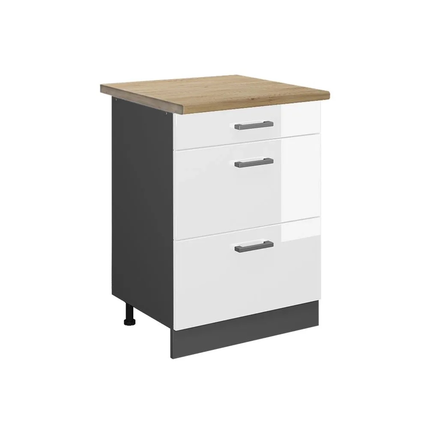 Vicco Küchenunterschrank R-Line Weiß Hochglanz Anthrazit 60 cm mit Schubladen AP Eiche