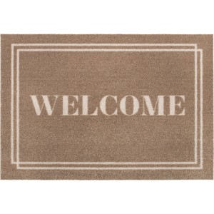 Fußmatte Welcome, 40x60 cm, braun mit weißem "WELCOME" Schriftzug und Rahmen.