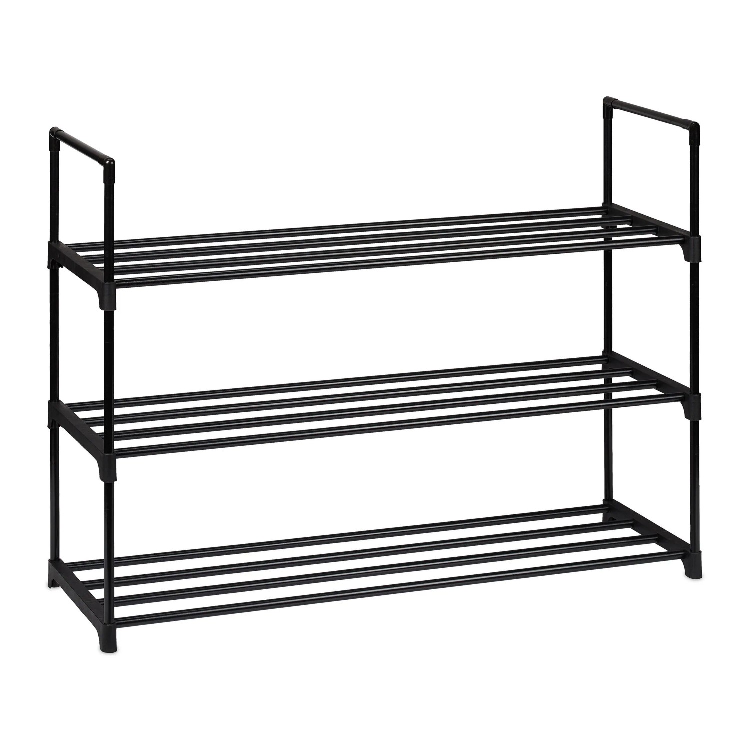 Relaxdays Schuhregal Metall Schwarz Stecksystem 3 Ebenen 67 cm x 90,5 cm x 30,5 cm 1,2 kg