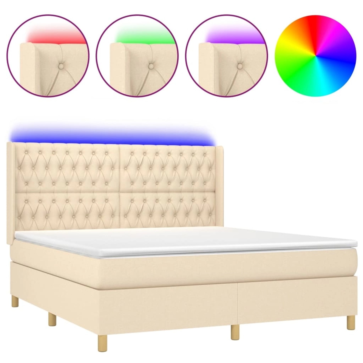 vidaXL Boxspringbett mit Matratze & LED Creme 180x200 cm Stoff 3139138 günstig online kaufen