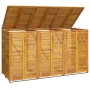 vidaXL Mülltonnenbox für 3 Tonnen aus Akazienholz mit Lamellentüren und aufklappbarem Deckel.