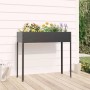 Anthrazitfarbener vidaXL Pflanzkübel aus Stahl, 100,5x40,5x90 cm, bepflanzt mit Blumen.