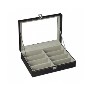 Relaxdays Brillenbox Kunstleder Schwarz für 8 Brillen mit Sichtfenster 33,5 cm x 24,5 cm x 8,5 cm 1,1 kg