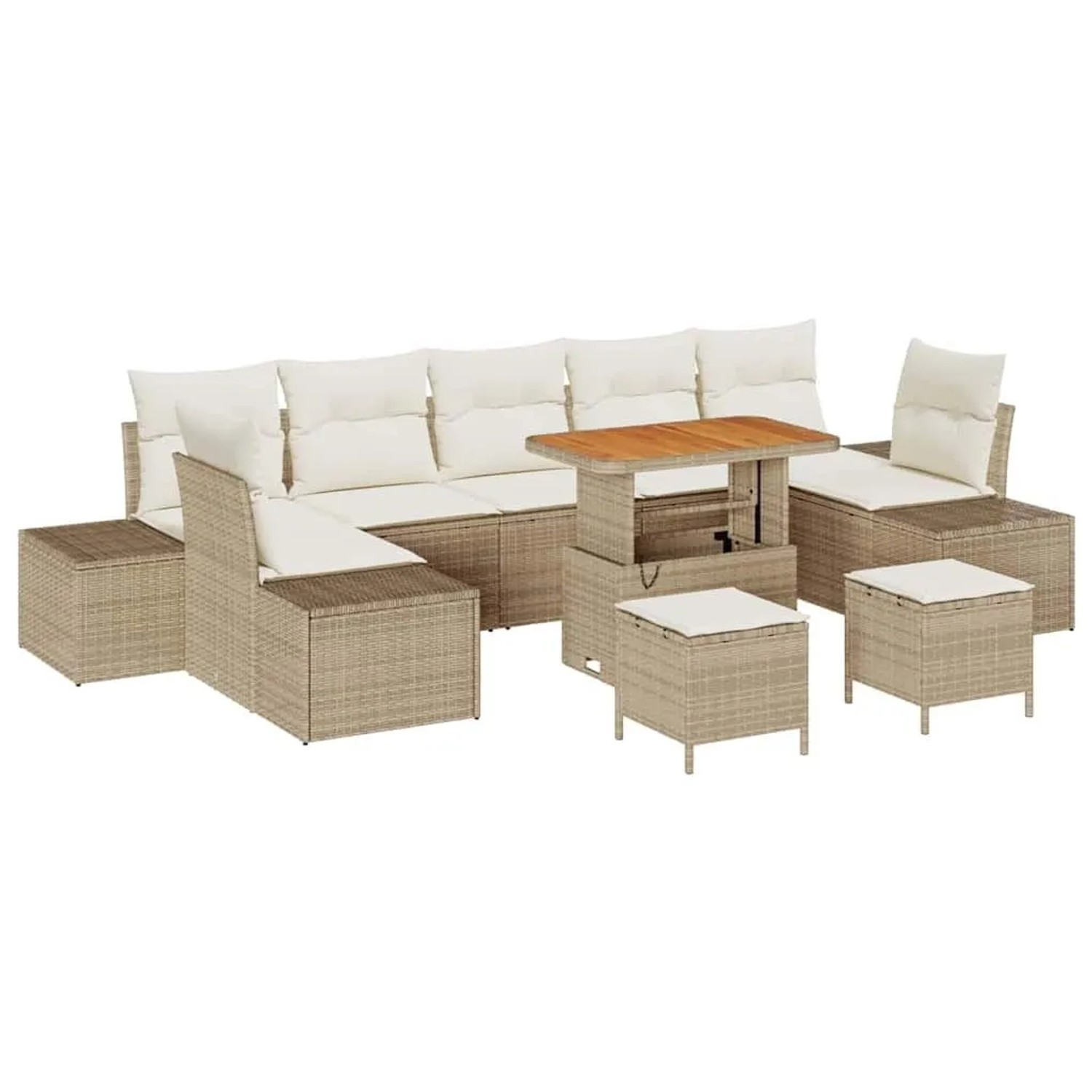 vidaXL Gartensofa-Set mit Kissen mit Speicher 10 Stk Beige Poly Rattan 3364 günstig online kaufen