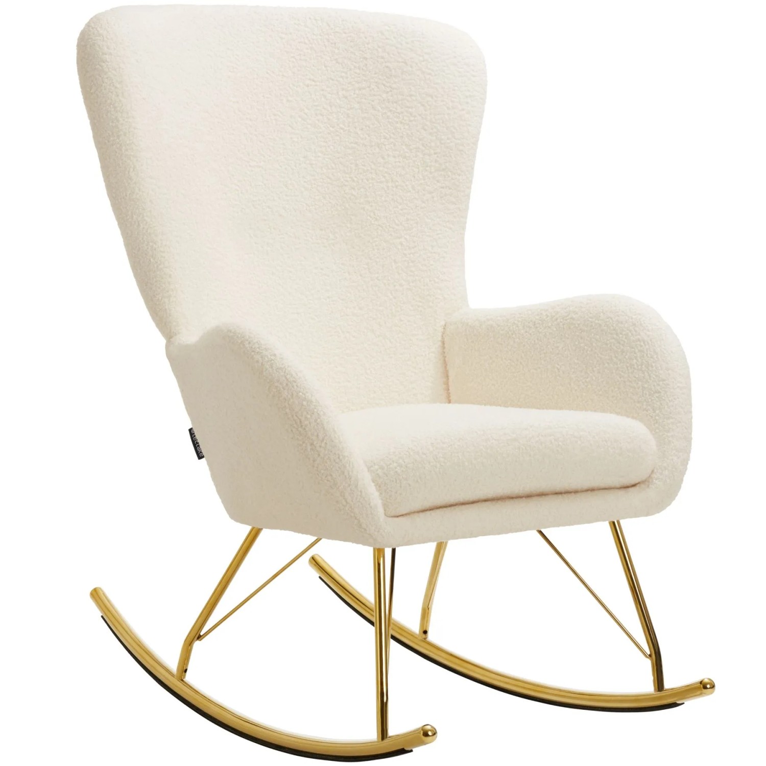 Tectake Schaukelstuhl   Swing Dicke Polsterung  Mit Bouclé Bezug Große Rückenlehne  Abnehmbares Sitzpolster  93 x 70 x 100 cm Creme Gold