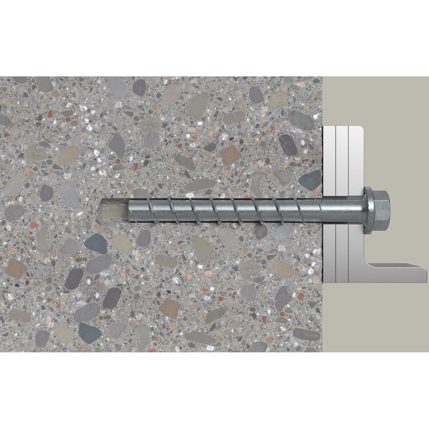 Fischer Betonschraube UltraCut FBS II 8x90 mm mit Sechskant und U-Scheibe im Beton.