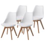 Albatros Esszimmerstühle AARHUS, 4er Set, weiße Sitzschalen mit Holzbeinen.