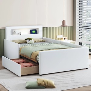 okwish Polsterbett 90×200 mit Nachtlicht und USB-Ladeanschluss mit Ablagefächern und Erhöhte Seitenteile zur Sicherheit ohne Matratze
