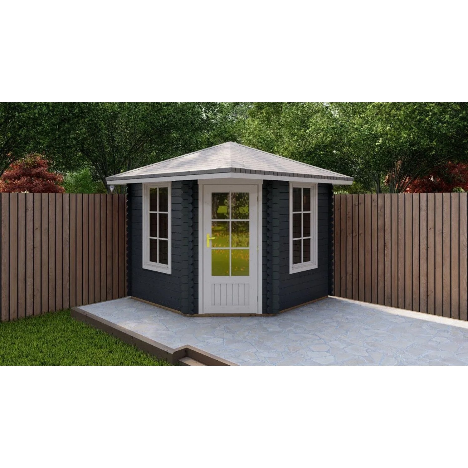 Finn Art Blockhaus 5-Eck 40mm Holz-Gartenhaus 260x260 cm Norwegen 28 mit 28mm Fußboden
