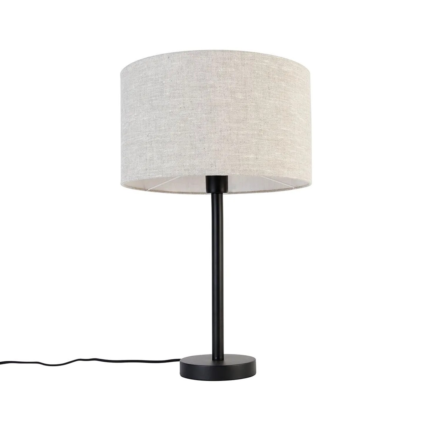QAZQA Moderne Tischlampe Schwarz mit Bouclé Schirm Hellgrau 35 cm Simplo