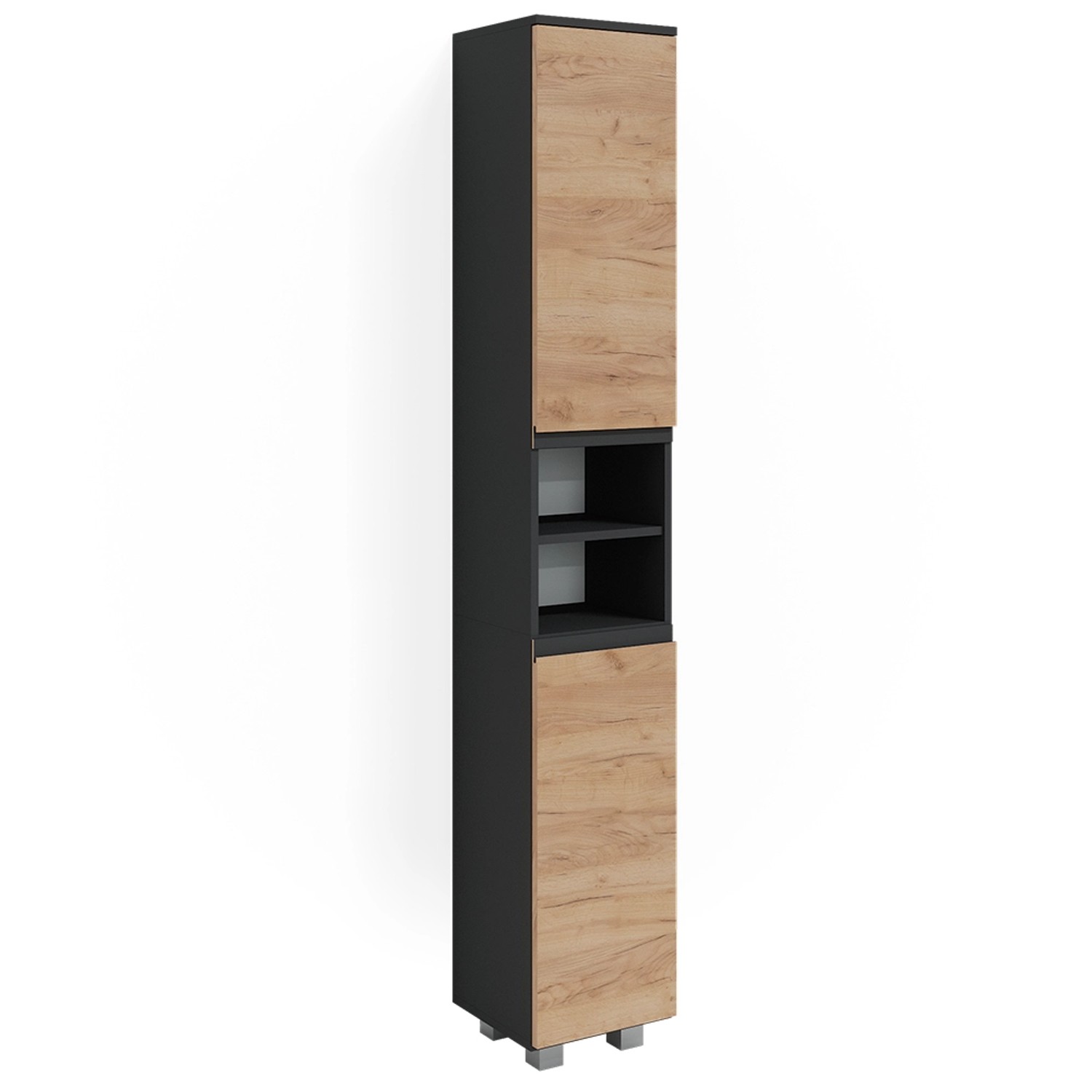 Vicco Badschrank J-Shape Anthrazit/Eiche 30 x 190 cm