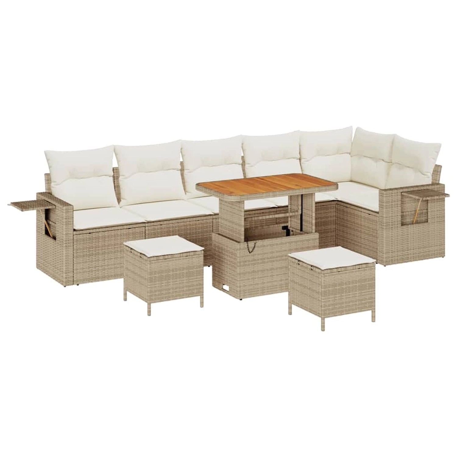 vidaXL 9-Teiliges Garten Sofa Set mit Kissen Beige Poly Rattan Akazie 33617 günstig online kaufen