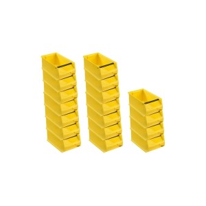PROREGAL SuperSparSet: 18 gelbe Sichtlagerboxen (7,2L) mit Griffstange, ideal für Werkstatt & Lager.