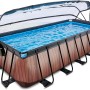 Rechteckiger EXIT Wood Pool 540x250x122cm in Braun mit Abdeckung und Sandfilterpumpe.