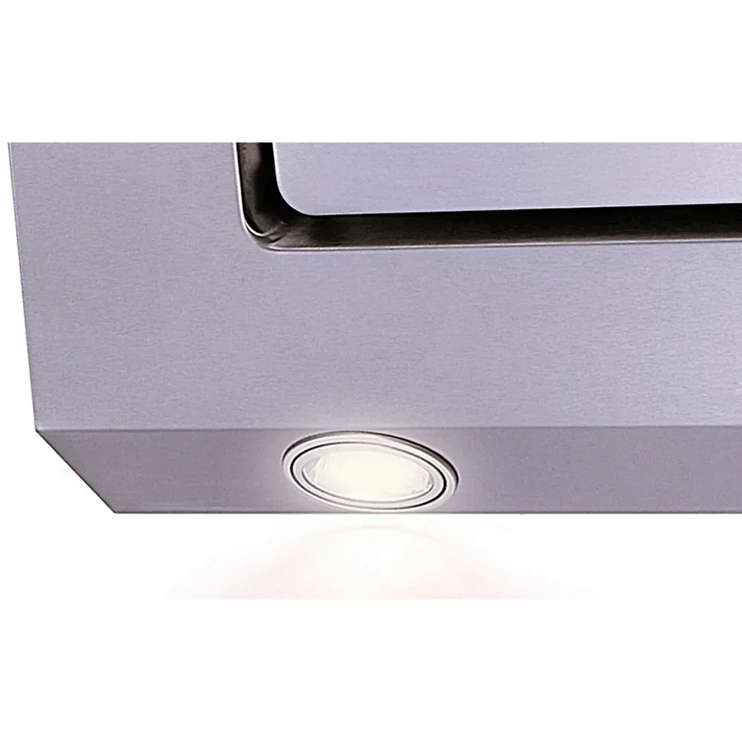 Detailaufnahme: Edelstahl Dunstabzugshaube mit LED-Beleuchtung für Flex-Well Arizona Küchenzeile.