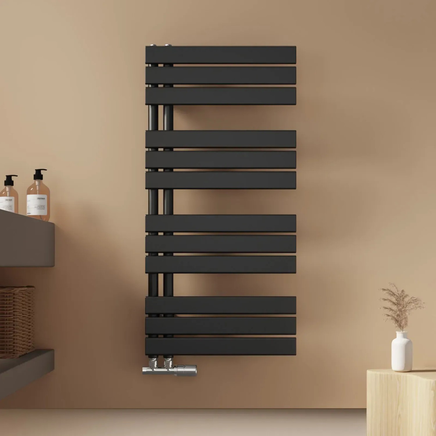 Schwarzer Emke Badheizkörper 100x50cm, Handtuchwärmer für Badezimmer.