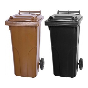 PROREGAL Mülltonnen-Set, 2x 120L, braun & grau/schwarz, mit Rädern.