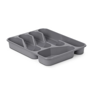 Grauer ProHome Besteckkasten (33,5x26cm) aus Kunststoff mit mehreren Fächern für Messer, Gabeln und Löffel.