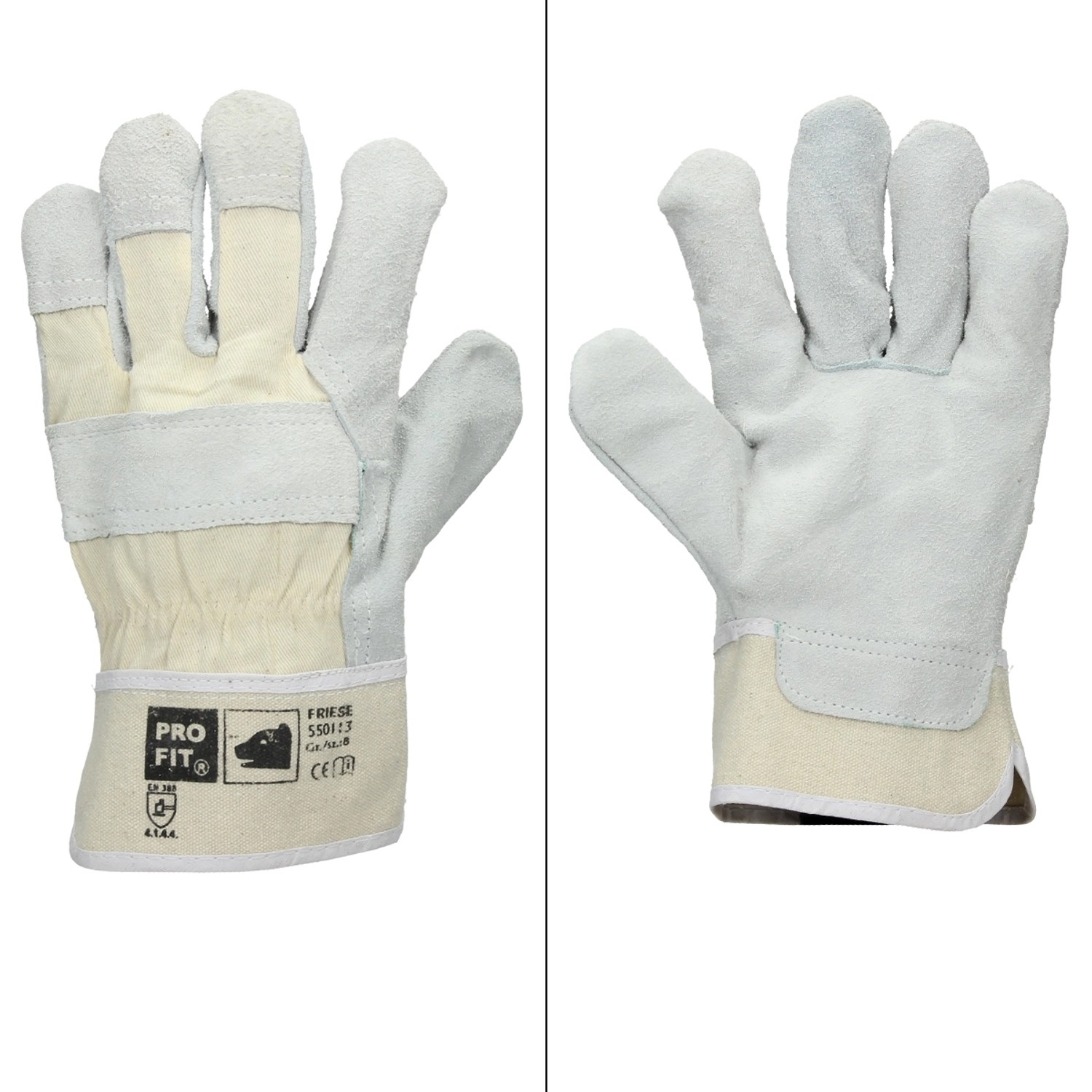 Thumbnail - ECD Germany 24 Paar Pro-Fit Rindspaltleder-Handschuhe Größe 8/M Canvas-Stulpe