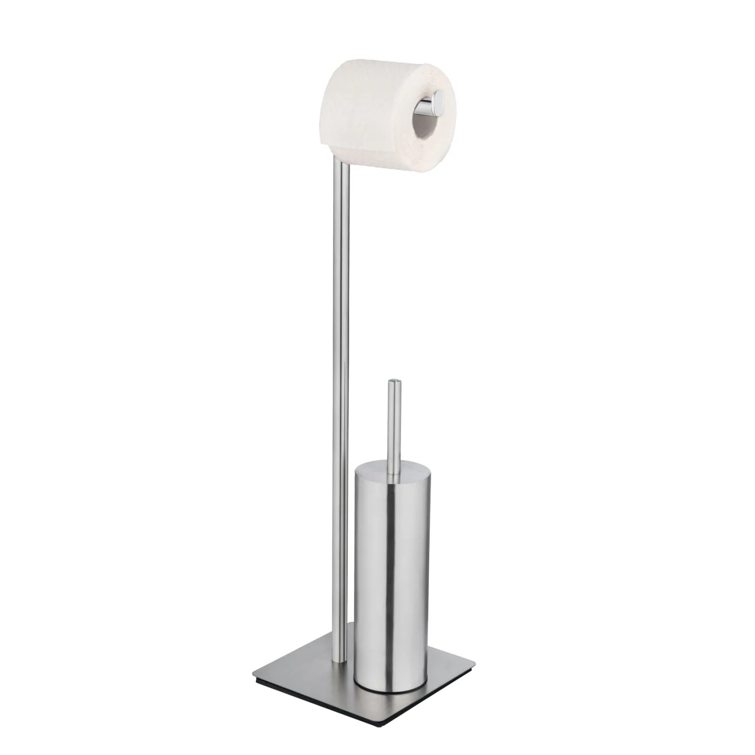 WENKO Stand WC-Garnitur Recco aus satiniertem Edelstahl mit Toilettenpapierhalter und WC-Bürste.