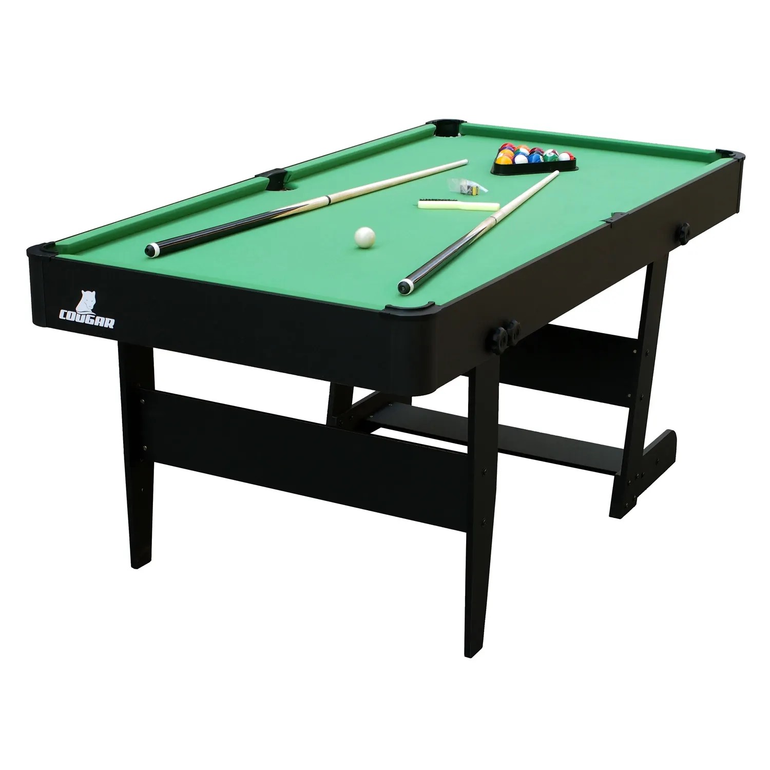 Cougar Billardtisch Hustle XL, faltbar, schwarz/grün, mit Zubehör wie Queues und Kugeln.