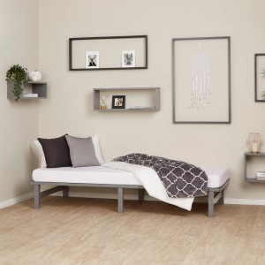 Graues Homestyle4u Palettenbett 90x200 mit Matratze. Modernes Holzbett für Jugend- oder Gästezimmer.