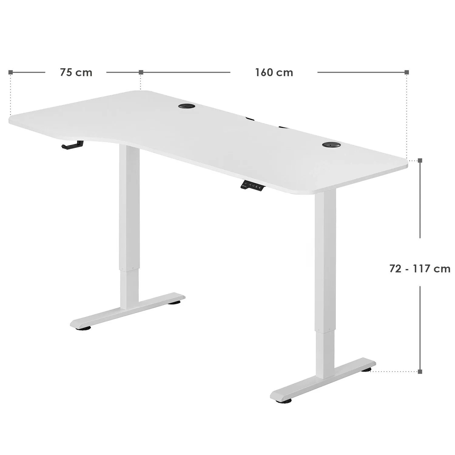 Weißer Juskys Schreibtisch Office Stand, 160x75 cm, höhenverstellbar mit Ablage.