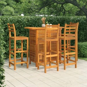 5-teiliges Gartenbar-Set aus Akazienholz. Bartisch mit 4 Barhockern für Garten, Terrasse oder Balkon.