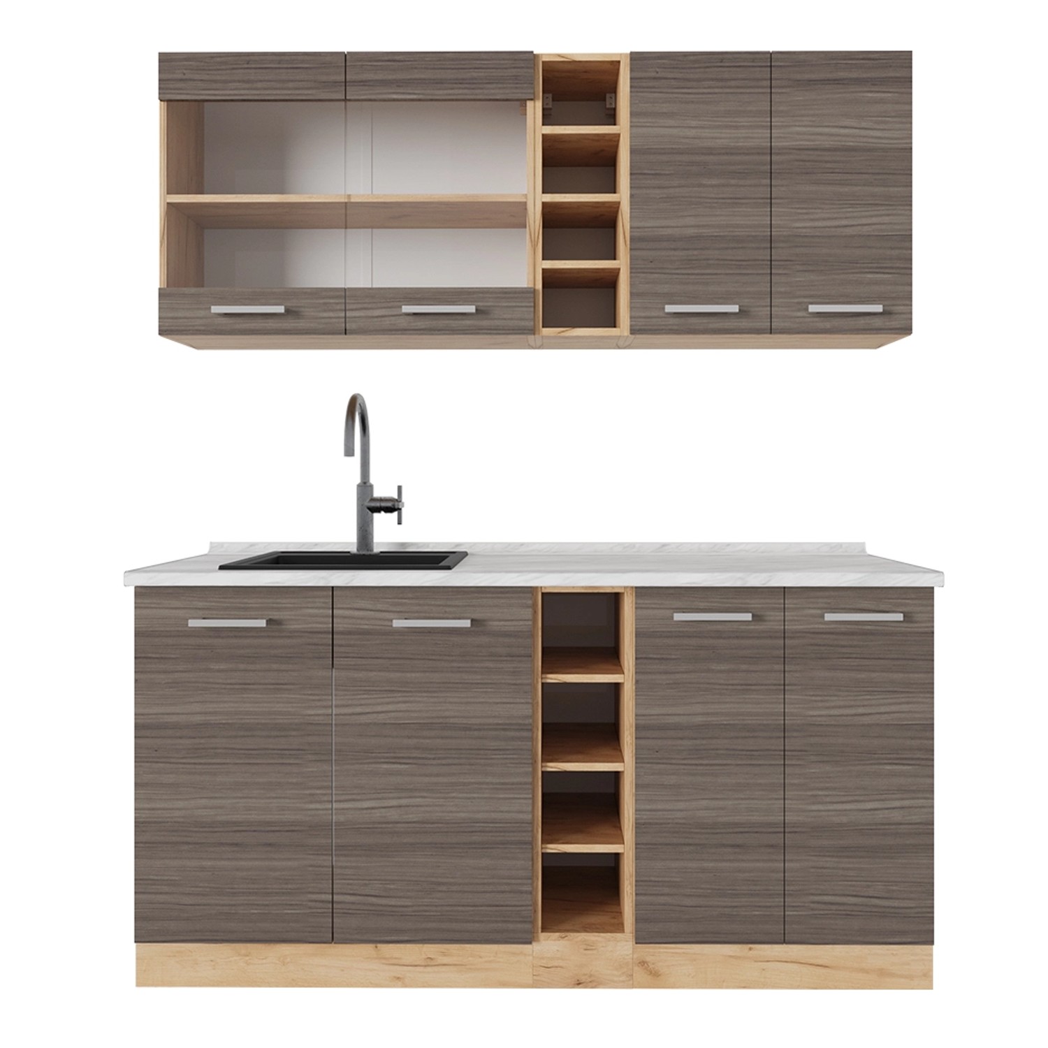 Vicco R-Line Singleküche Edelgrau/Goldkraft Eiche 160 cm AP Marmor günstig online kaufen