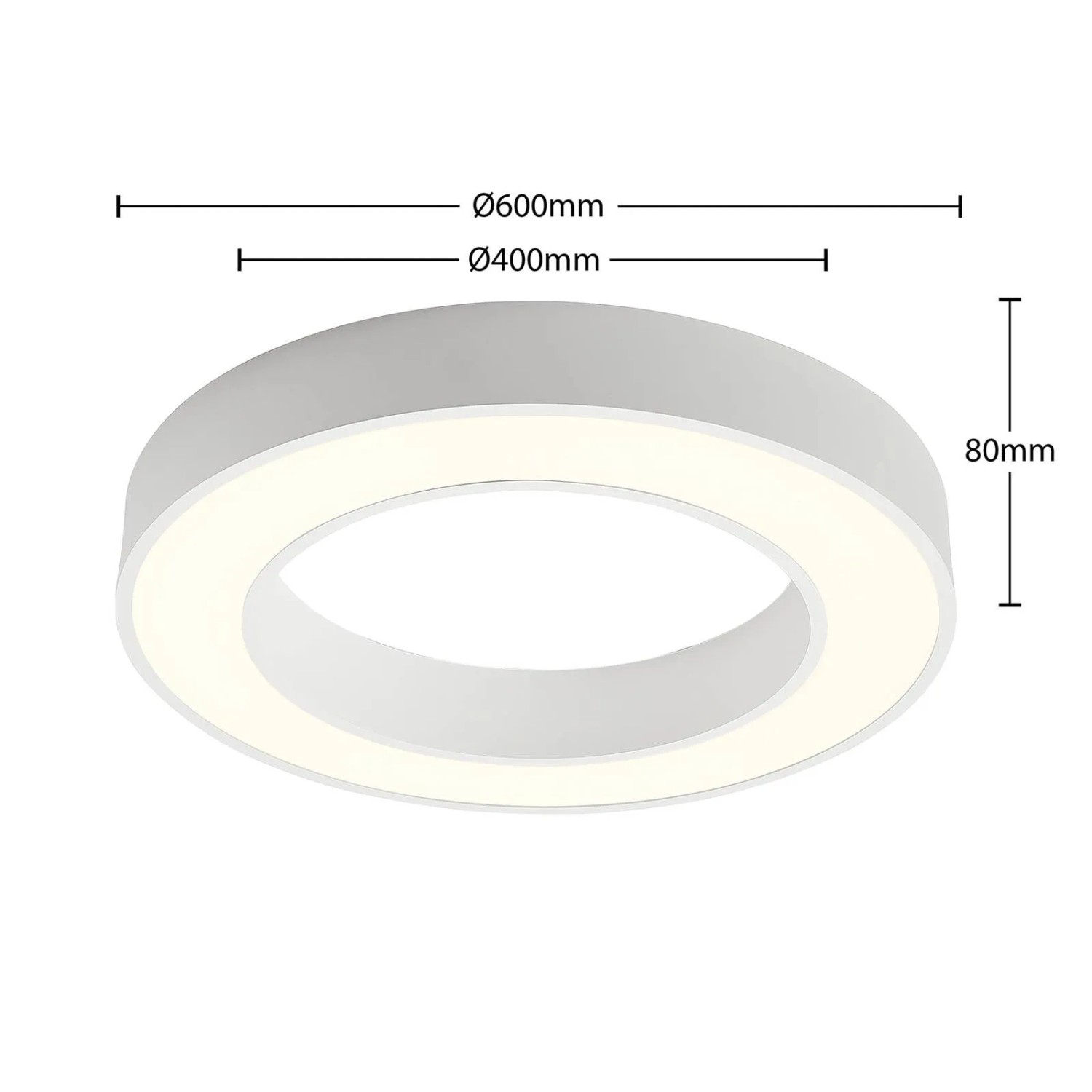 Moderne, weiße LED Deckenleuchte Sharelyn aus Aluminium, 60cm Durchmesser, für Küche und Wohnraum.