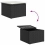 vidaXL Gartenmöbel: Schwarzer Poly Rattan Hocker mit Kissen, Deckel offen/geschlossen.