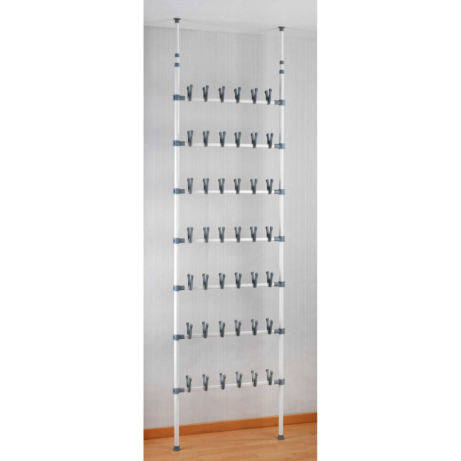 Wenko Teleskop Schuhregal Atlas, weiß-grau, für bis zu 42 Paar Schuhe, höhenverstellbar.