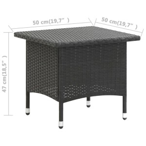 Schwarzer vidaXL Beistelltisch aus Poly Rattan, 50x50x47 cm, ideal für Garten und Terrasse.