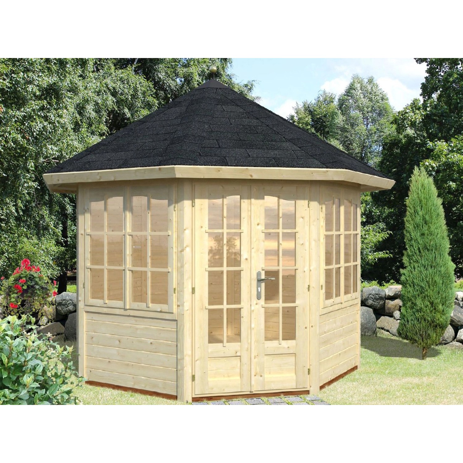 Palmako Holz-Pavillon Veronica 2 Natur unbehandelt 289 cm x 289 cm günstig online kaufen