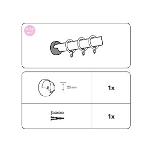 Abbildung des Gardinia Holz-Wandlagers Country Ø 25 mm in Castell Eiche mit Zubehör.