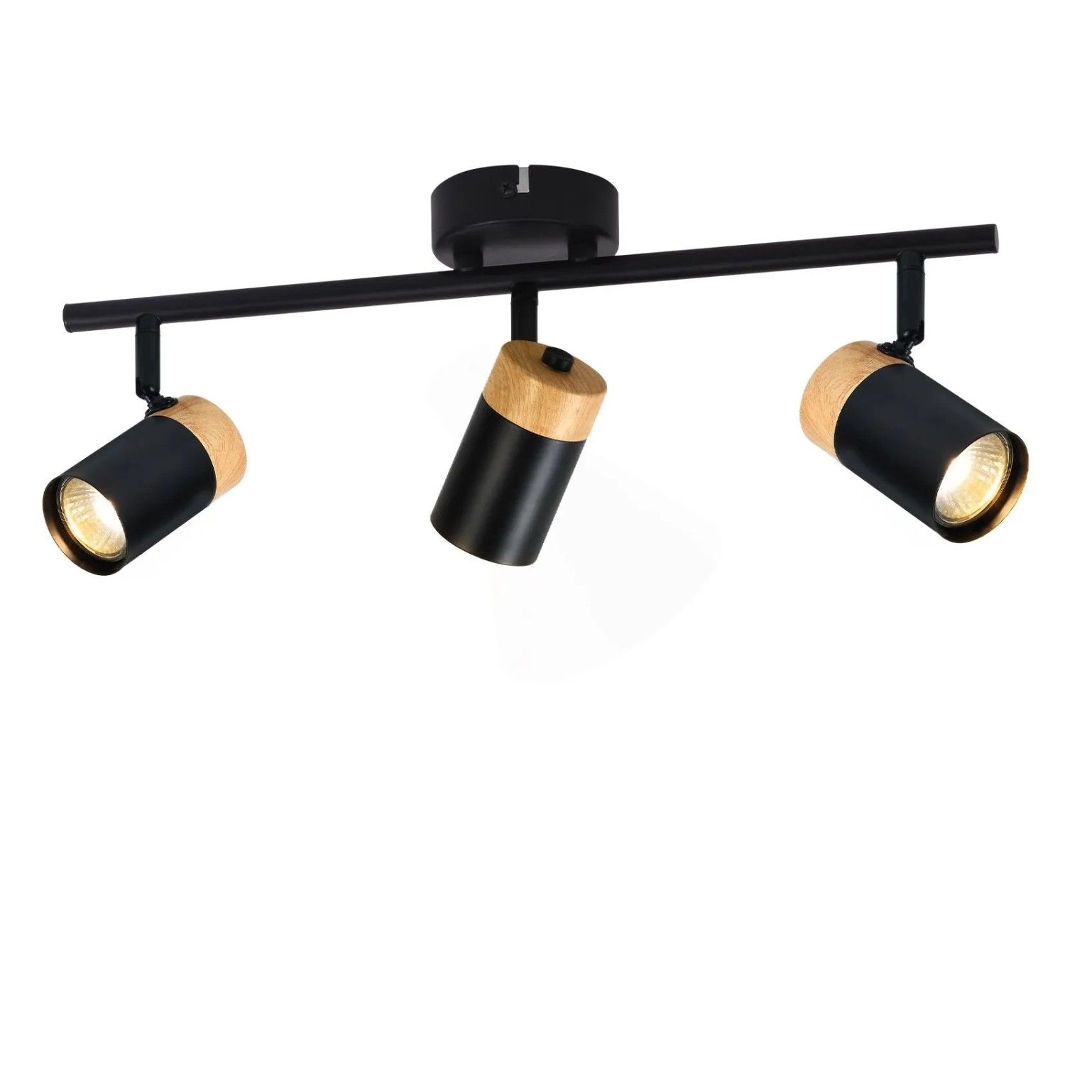 ZMH Deckenleuchte 3-Flammig Schwarz Holzoptik LED GU10 Drehbar 330 Grad ohne Leuchtmittel