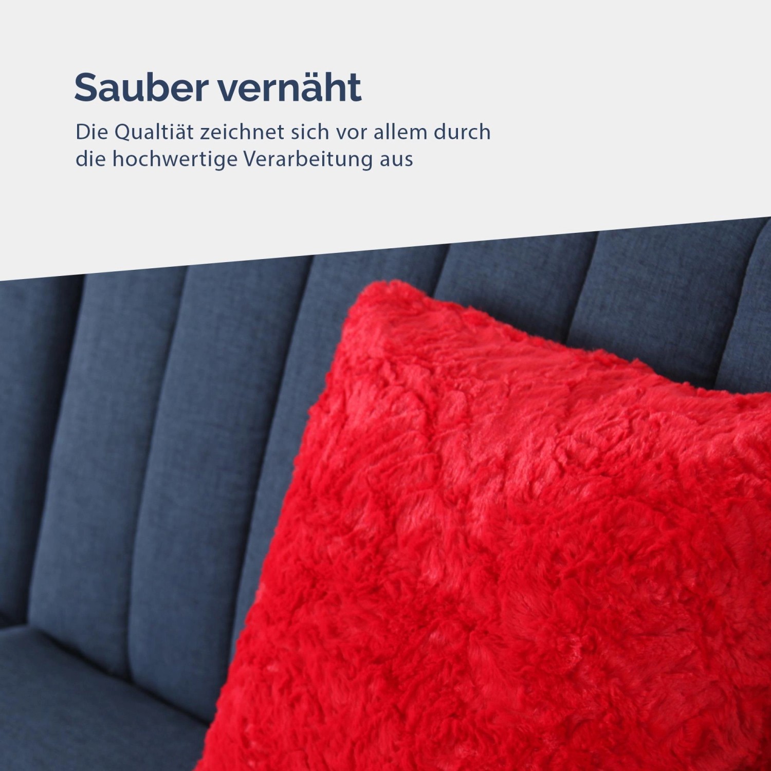 Rotes Bestlivings Kissen Rose Kuschel 50x50 cm auf Sofa. Dekokissen für Wohnzimmer und Garten.