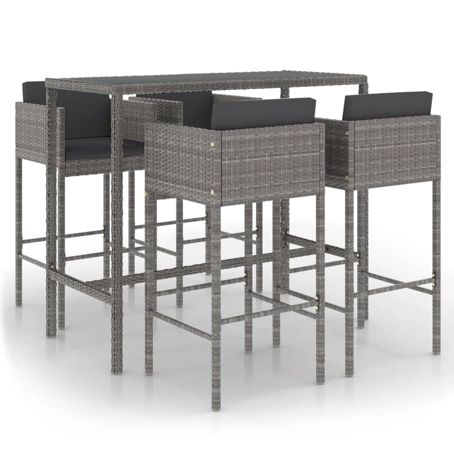 vidaXL 5-tlg Gartenbar-Set mit Kissen Poly Rattan Grau Modell 22