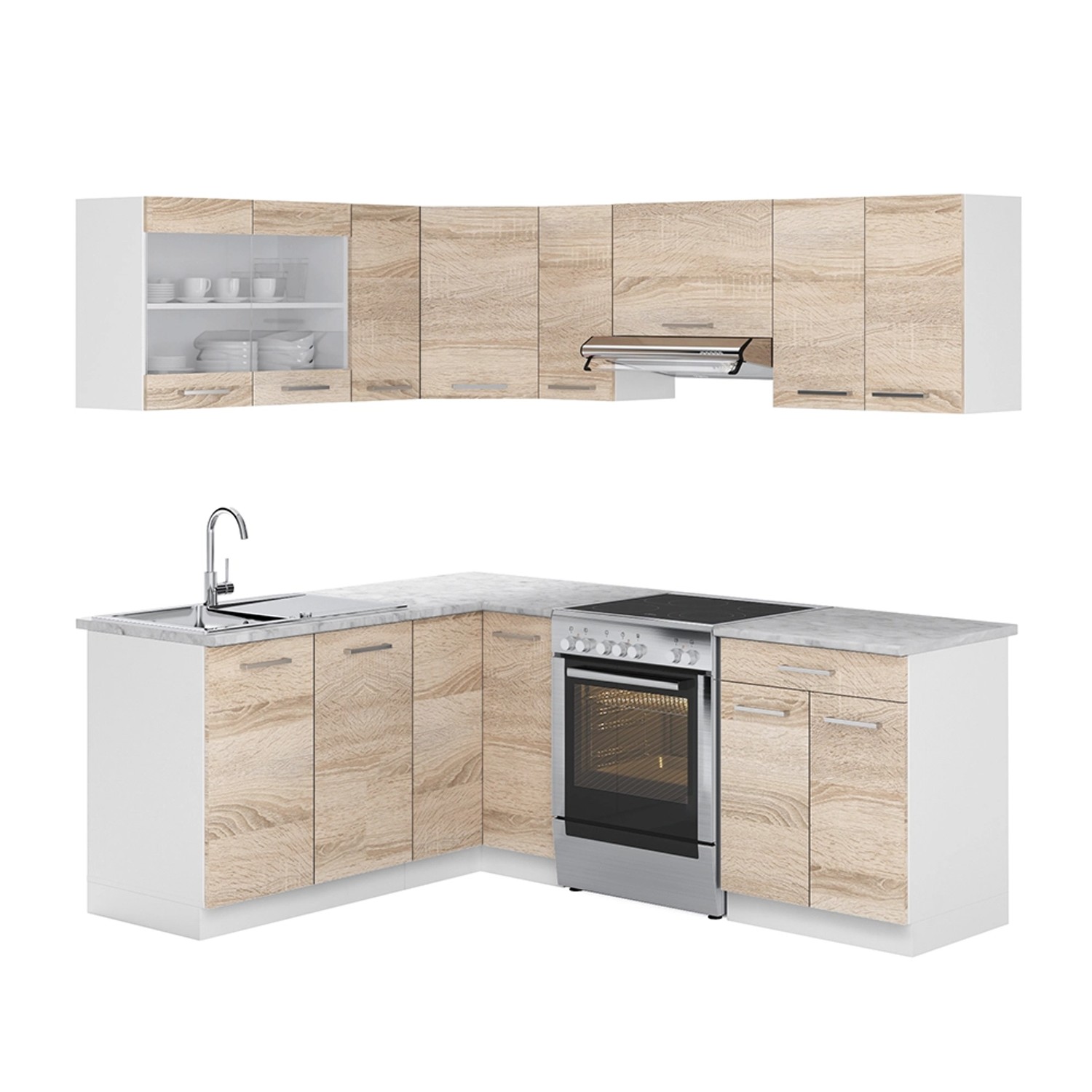 Vicco Rick Eckküche Weiß/Sonoma 207 x 167 cm AP MarmorRick günstig online kaufen